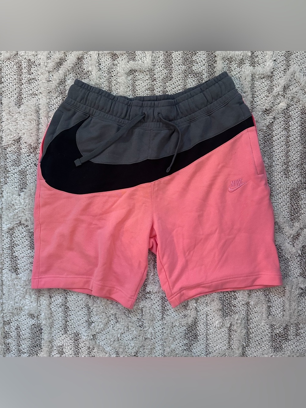 Nike Pink, Gray & Black Swoosh Panel Athletic Shorts